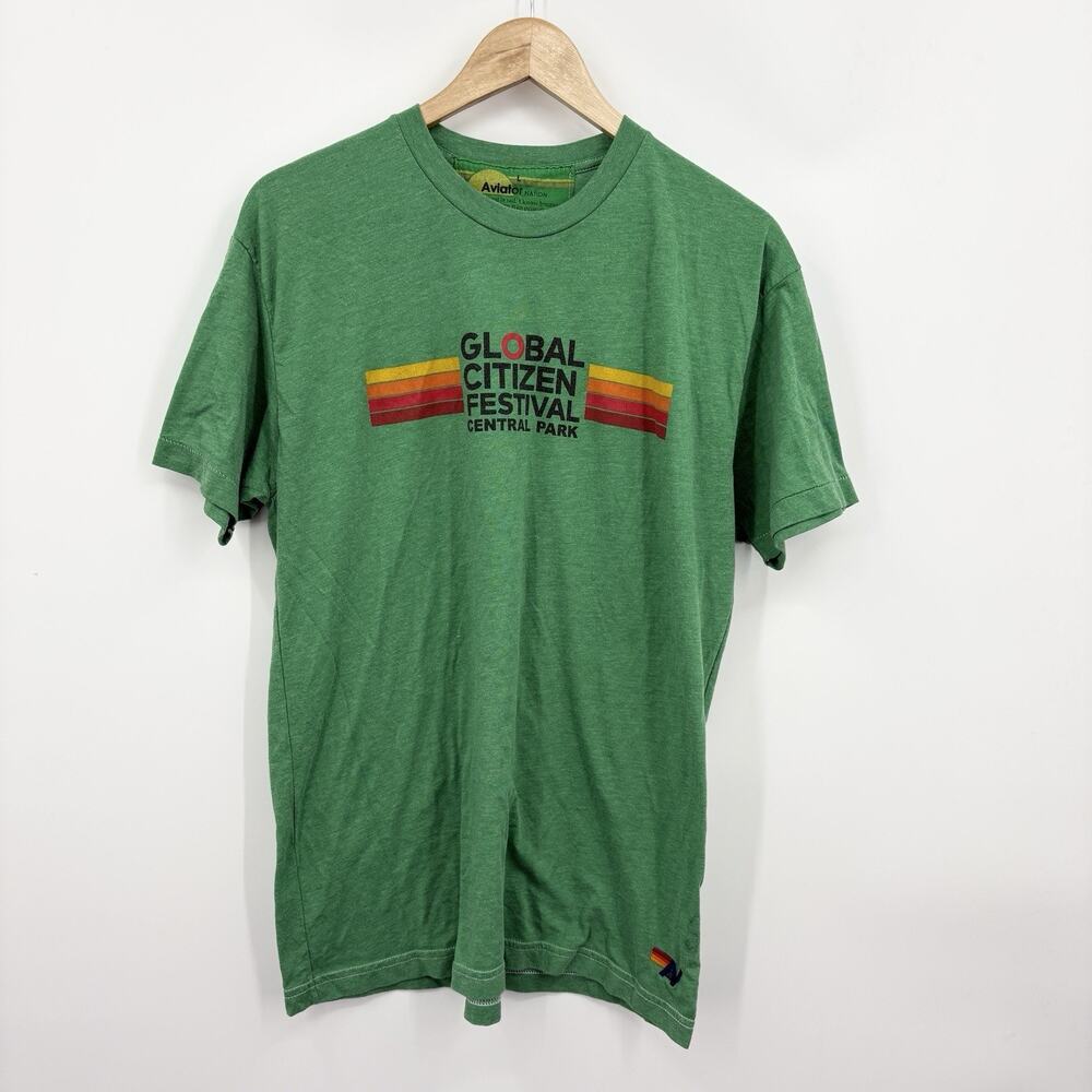 Aviator Nation T-Shirt Men's Large Global Citizen Green Short Sleeve Rainbow